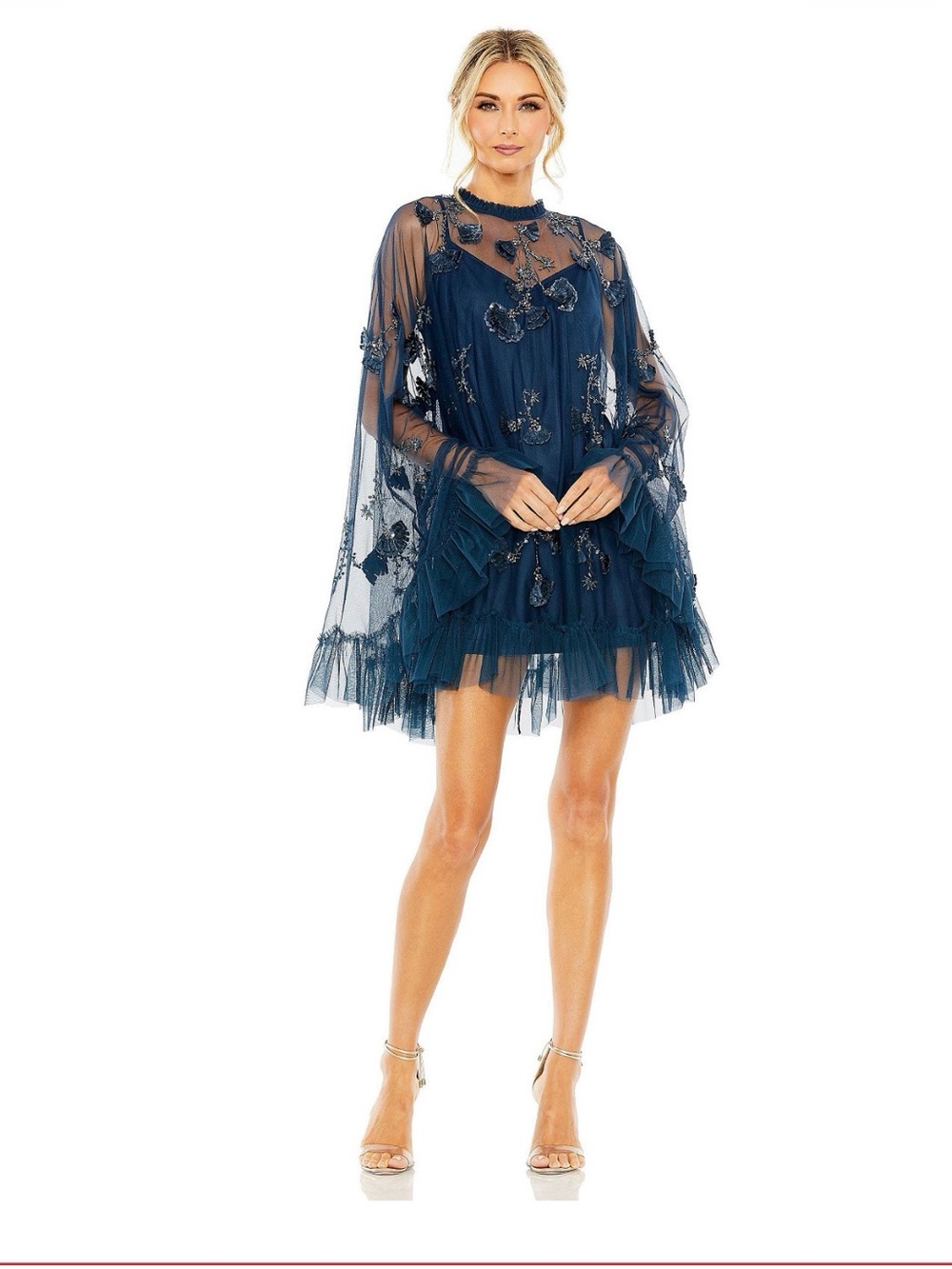Size 14 Embroidered Navy Tulle Mini Dress